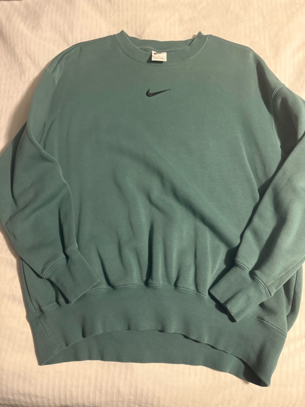Nike Men's Seafoam Green Crewneck Sweatshirt with Black Swoosh